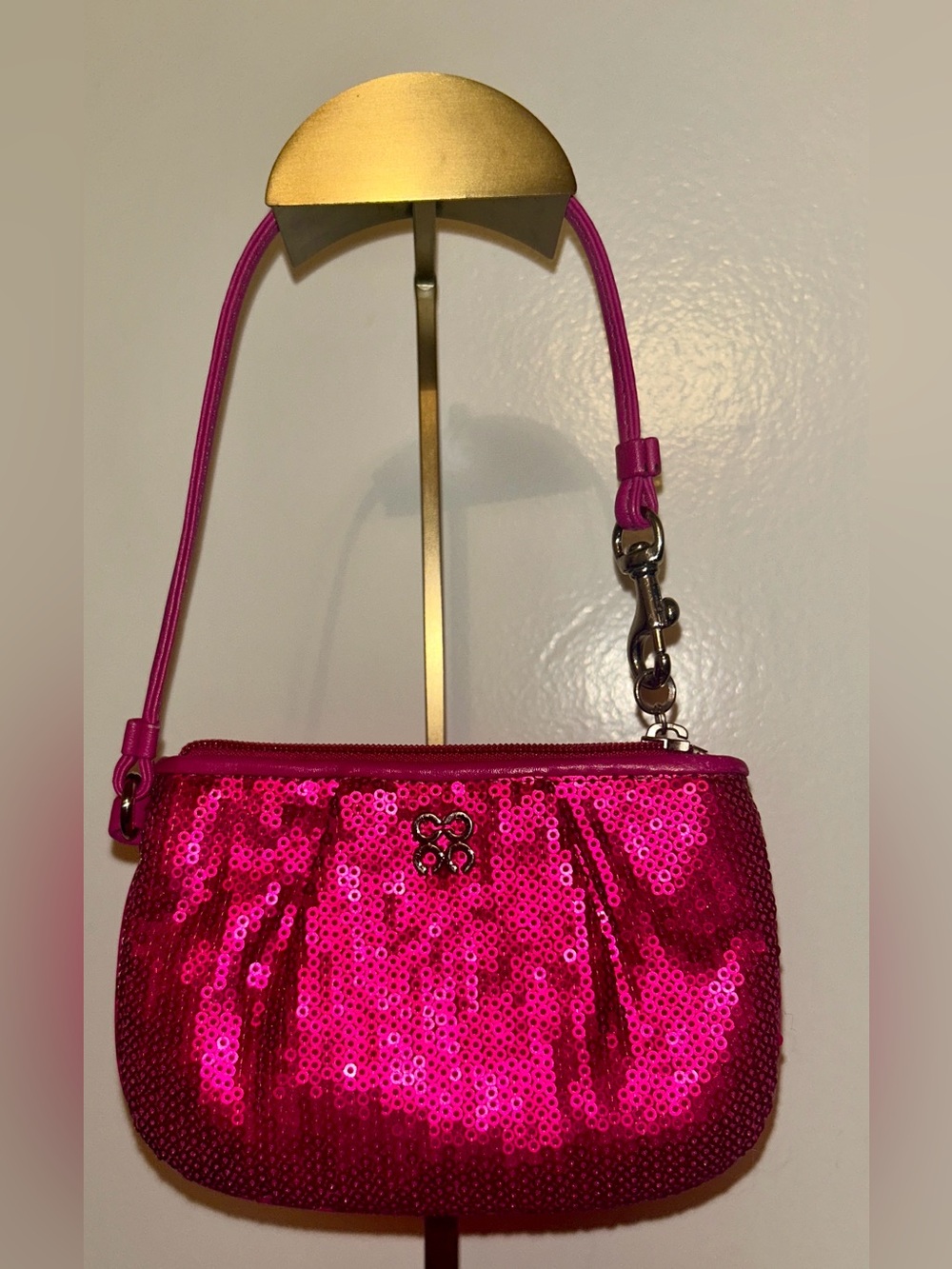 Y2K Coach Special Occasion Hot Pink Sequin Wristlet/Baguette Bag
